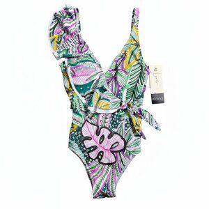 NWT | Profile by Gottex Tropical Botanical Ruffle One-Piece Swimsuit | Small